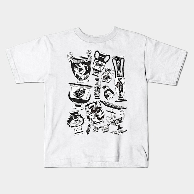 Ancient Greek Pottery - black and white Kids T-Shirt by fabiomancini